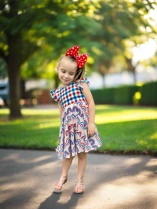 Gingham Rainbow Twirl Dress