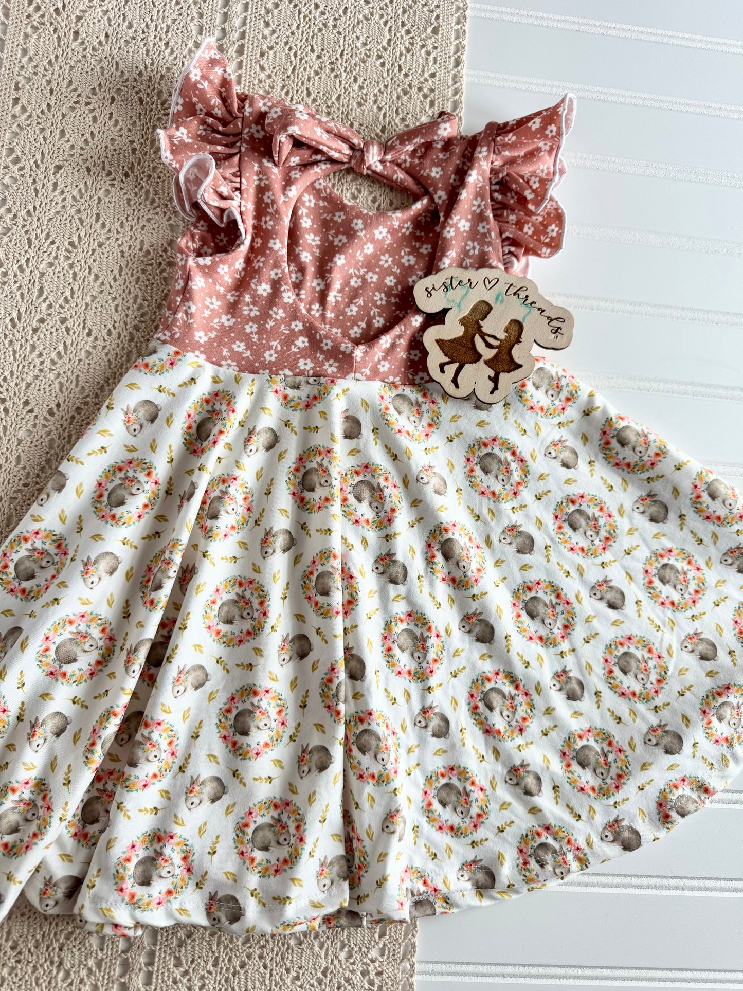 Cottontail with floral - Keyhole Twirl Dress